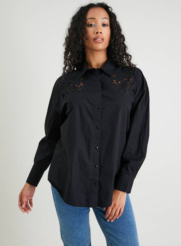 Black Lace Detail Oversized Shirt 14