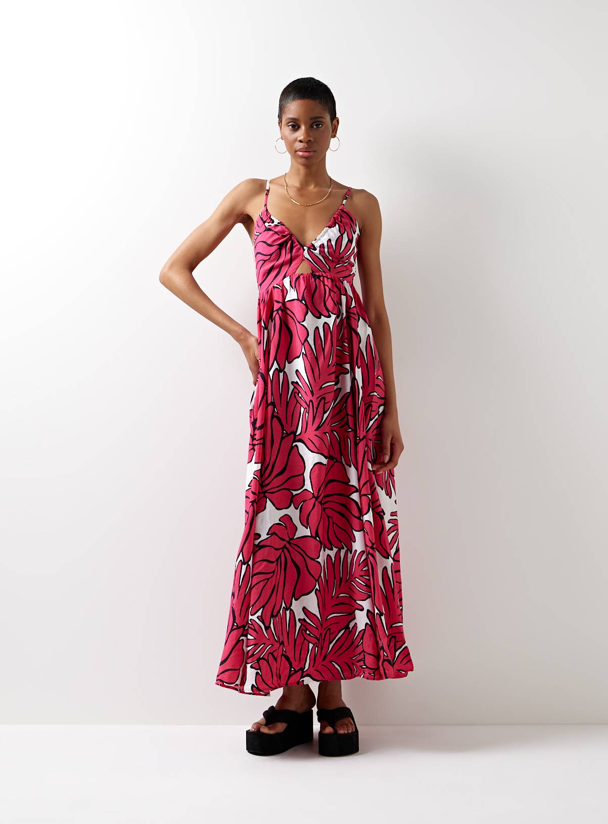 For All The Love Printed Tie Back Ruched Bust Midaxi Dress 6 - Image 1