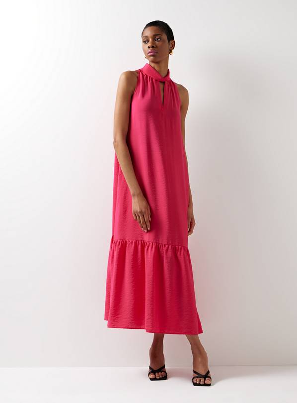 For All The Love Twist Neck Hot Pink Halter Midaxi Dress 14