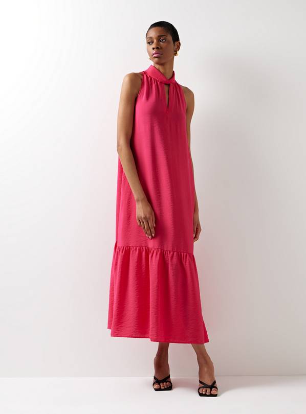 For All The Love Twist Neck Hot Pink Halter Midaxi Dress 16