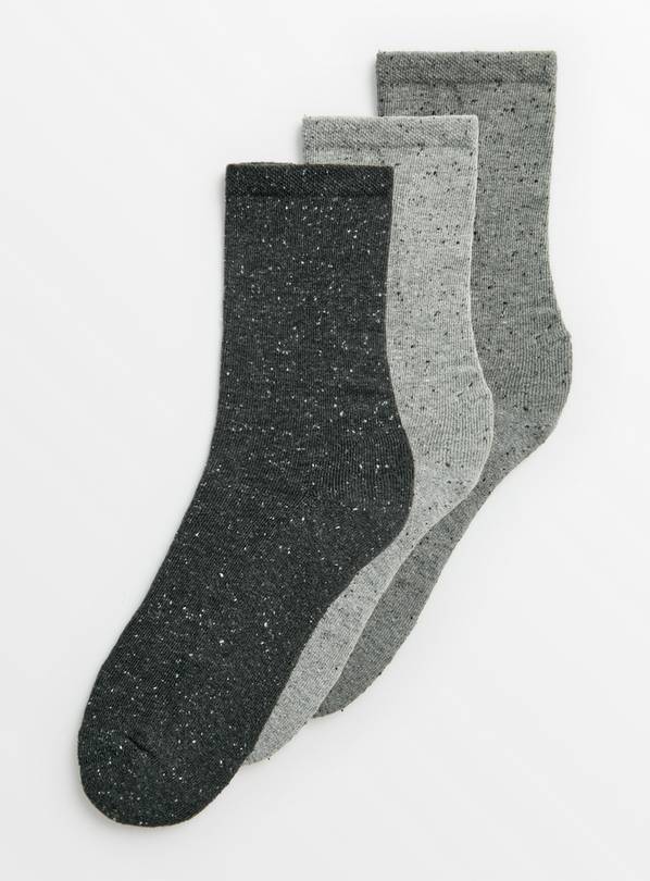 Grey Neppy Ankle Socks 3 Pack 4-8