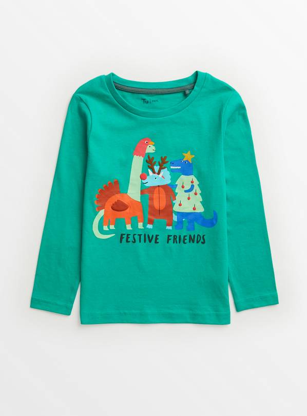 Green Christmas Dinosaur Festive Friends T-Shirt 1-1.5 years