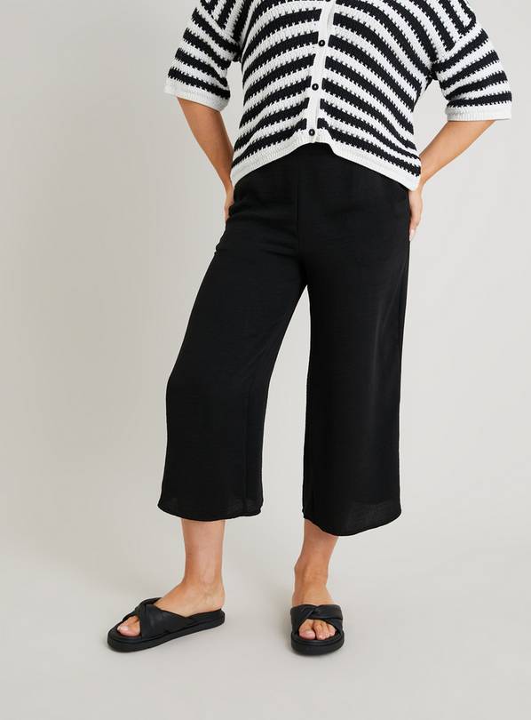 Buy Black Wide Leg Cropped Trousers 14, Trousers