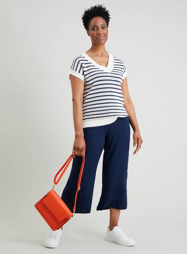 Navy blue wide 2025 leg cropped pants