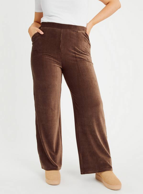 Brown Ribbed Velour Wide Leg Coord Trousers 10