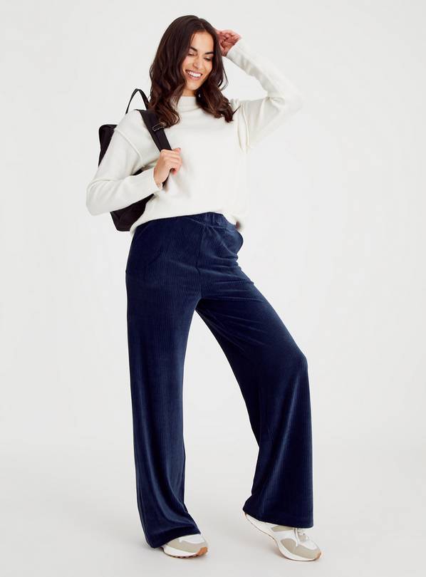 Blue velvet store wide leg trousers