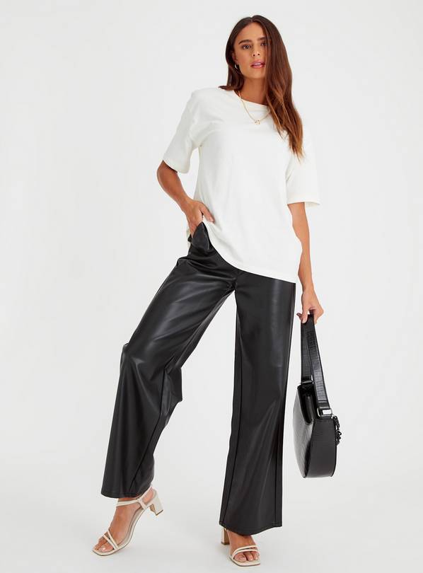 Buy Black Faux Leather Wide Leg Trousers 12, Trousers
