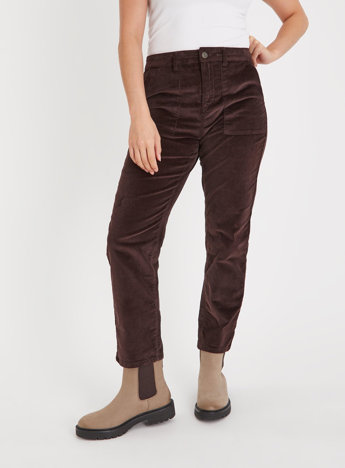 Brown Tapered Leg Corduroy Cargo Trousers 22 - Image 1 thumbnail