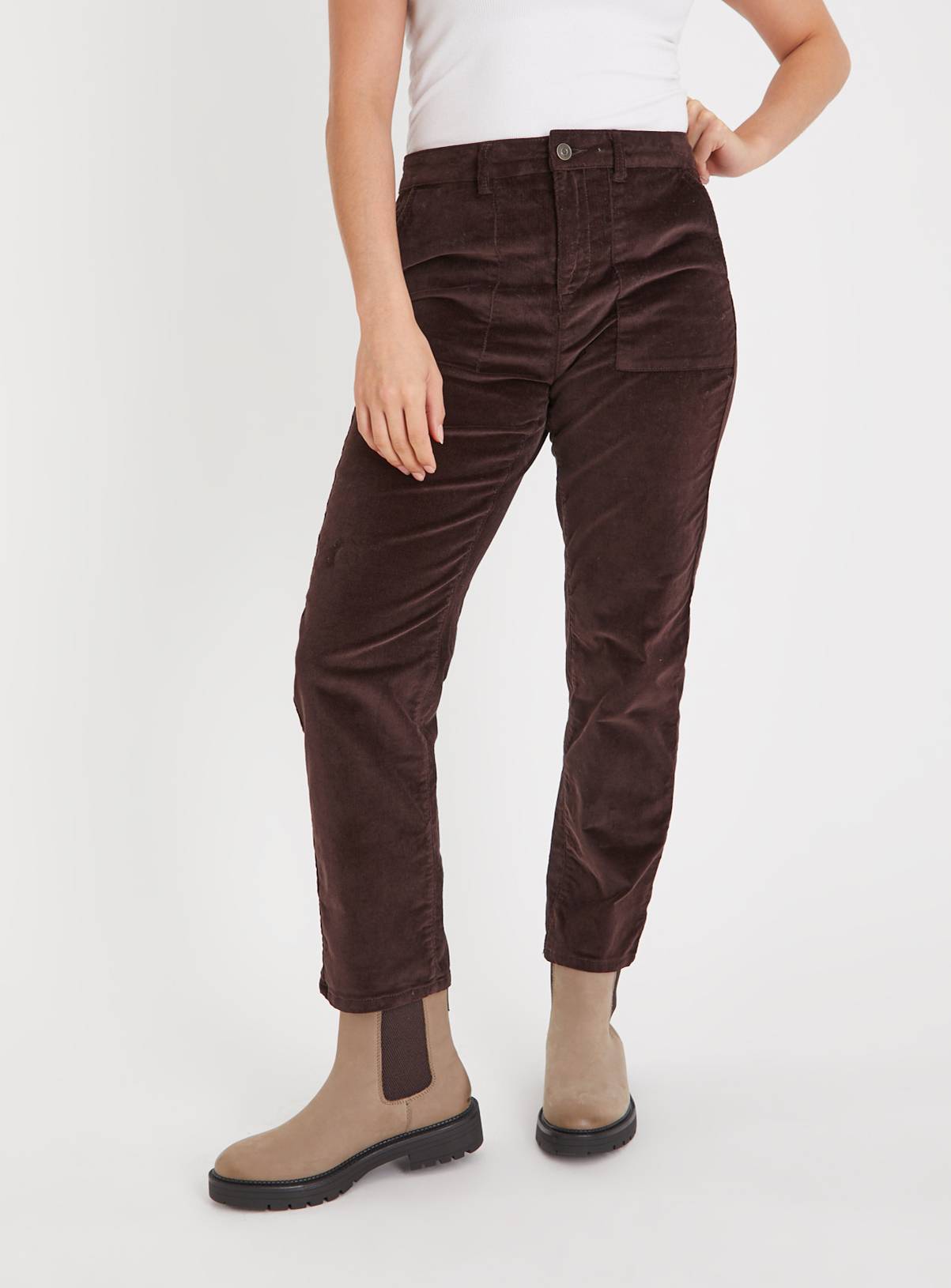 Brown Tapered Leg Corduroy Cargo Trousers 22 - Image 1