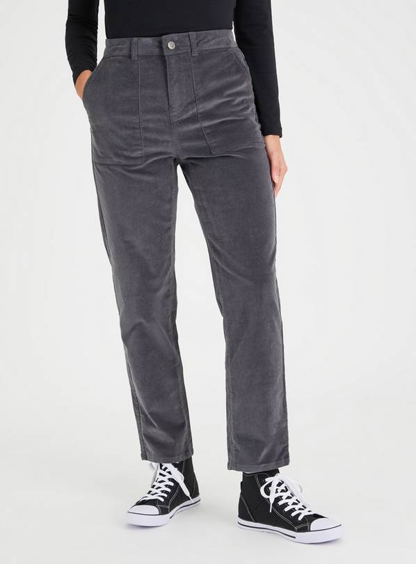 Charcoal Grey Tapered Leg Corduroy Cargo Trousers 22