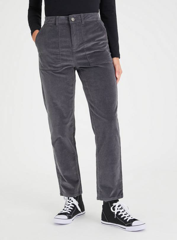 Charcoal Grey Tapered Leg Corduroy Cargo Trousers 20