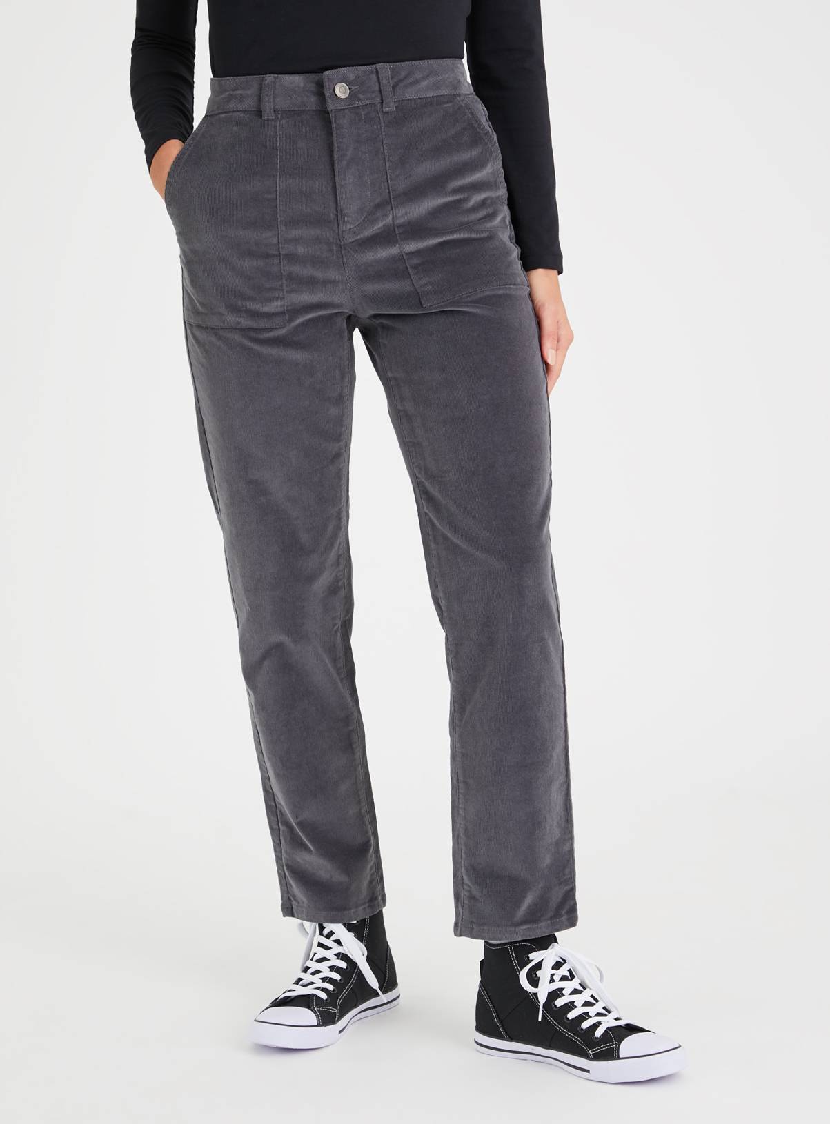 Charcoal Grey Tapered Leg Corduroy Cargo Trousers 10 - Image 1