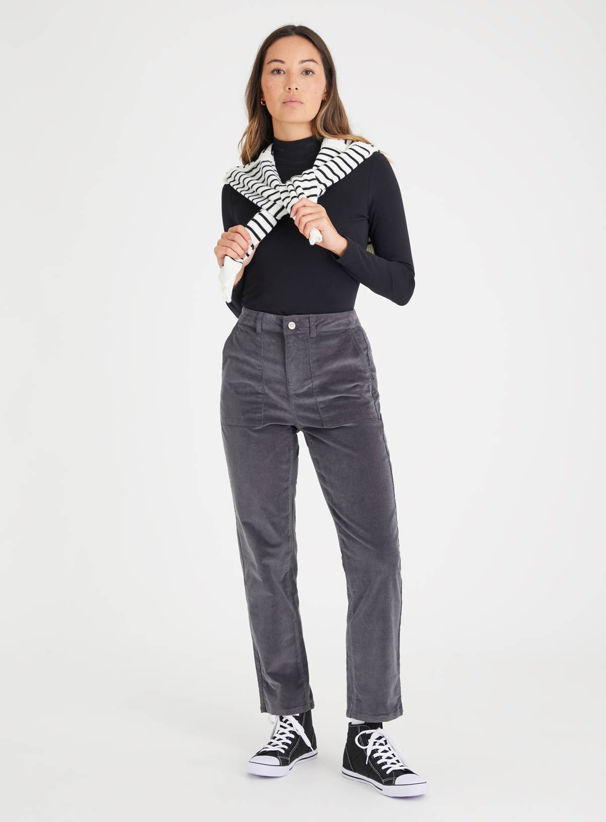 Charcoal Grey Tapered Leg Corduroy Cargo Trousers 10 - Image 2