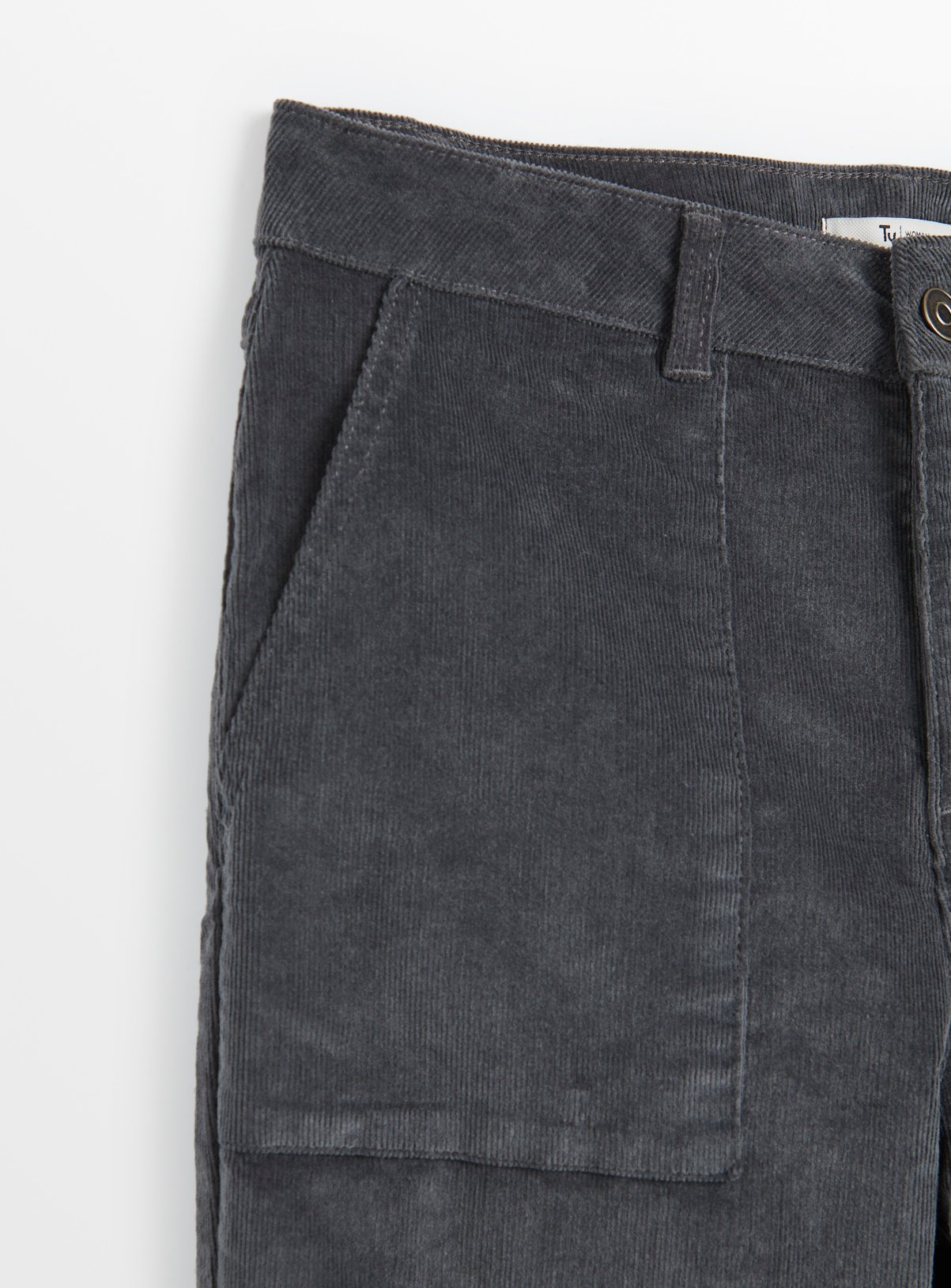 Charcoal Grey Tapered Leg Corduroy Cargo Trousers 10 - Image 4 thumbnail