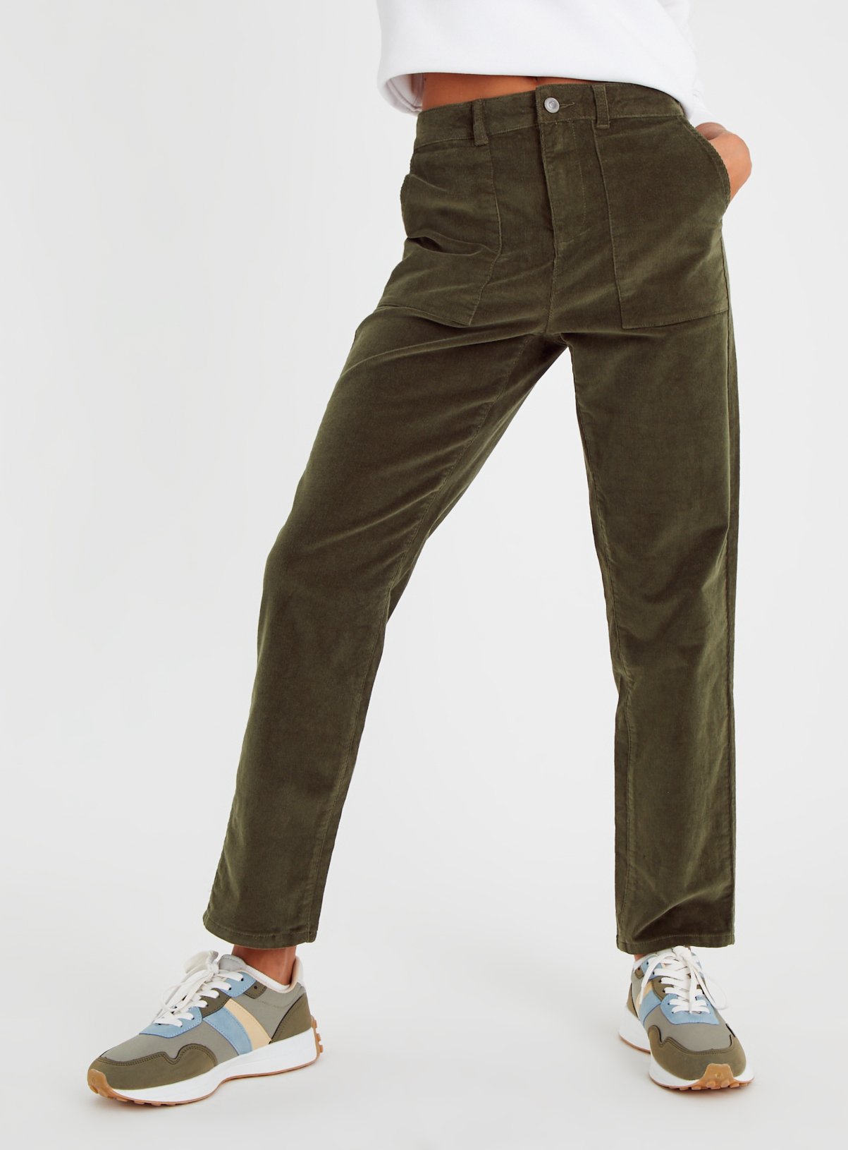 Khaki Cord Tapered Leg Cargo Trousers 10 - Image 1 thumbnail