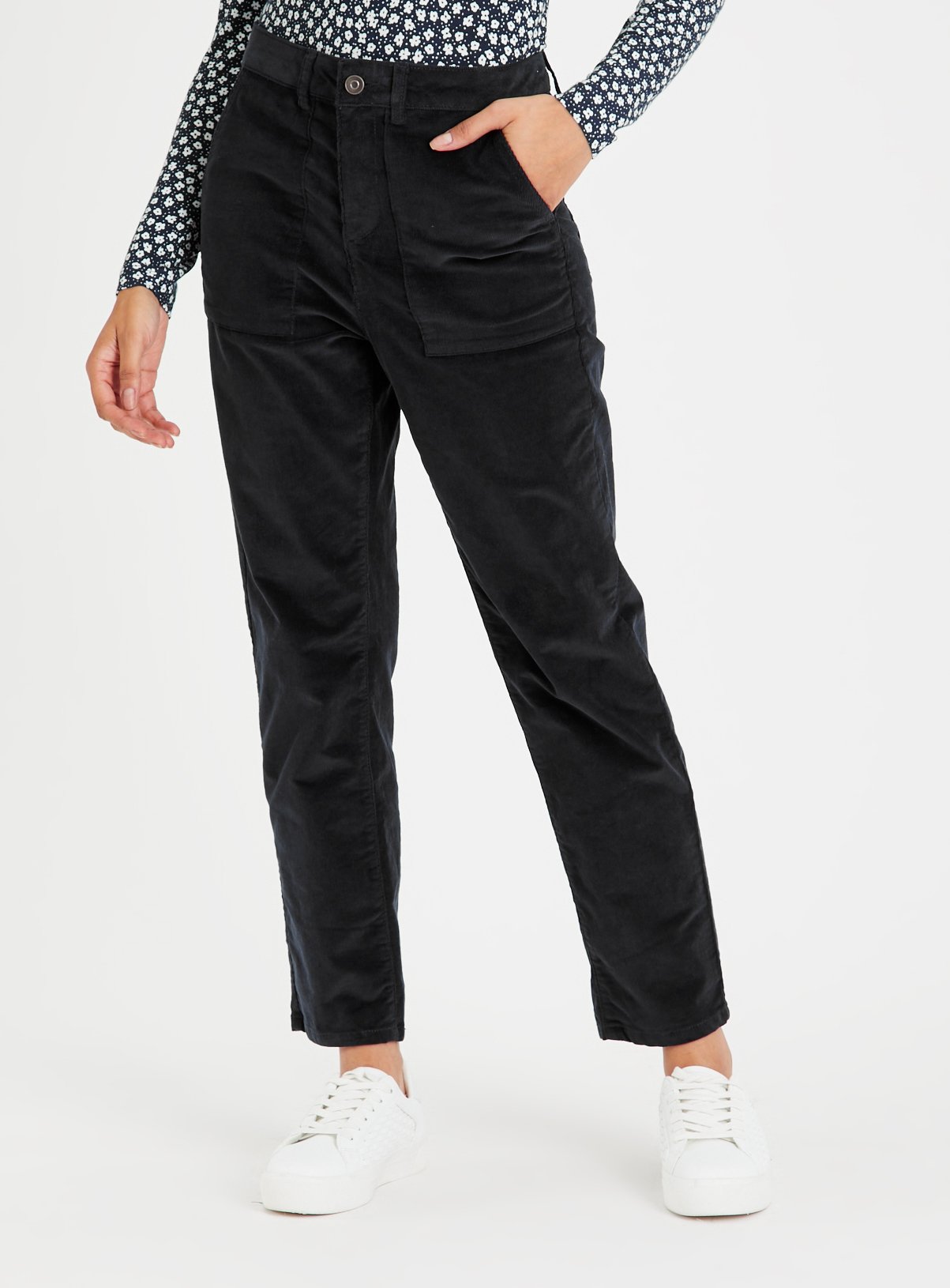 Navy Tapered Leg Corduroy Cargo Trousers 10 - Image 1 thumbnail