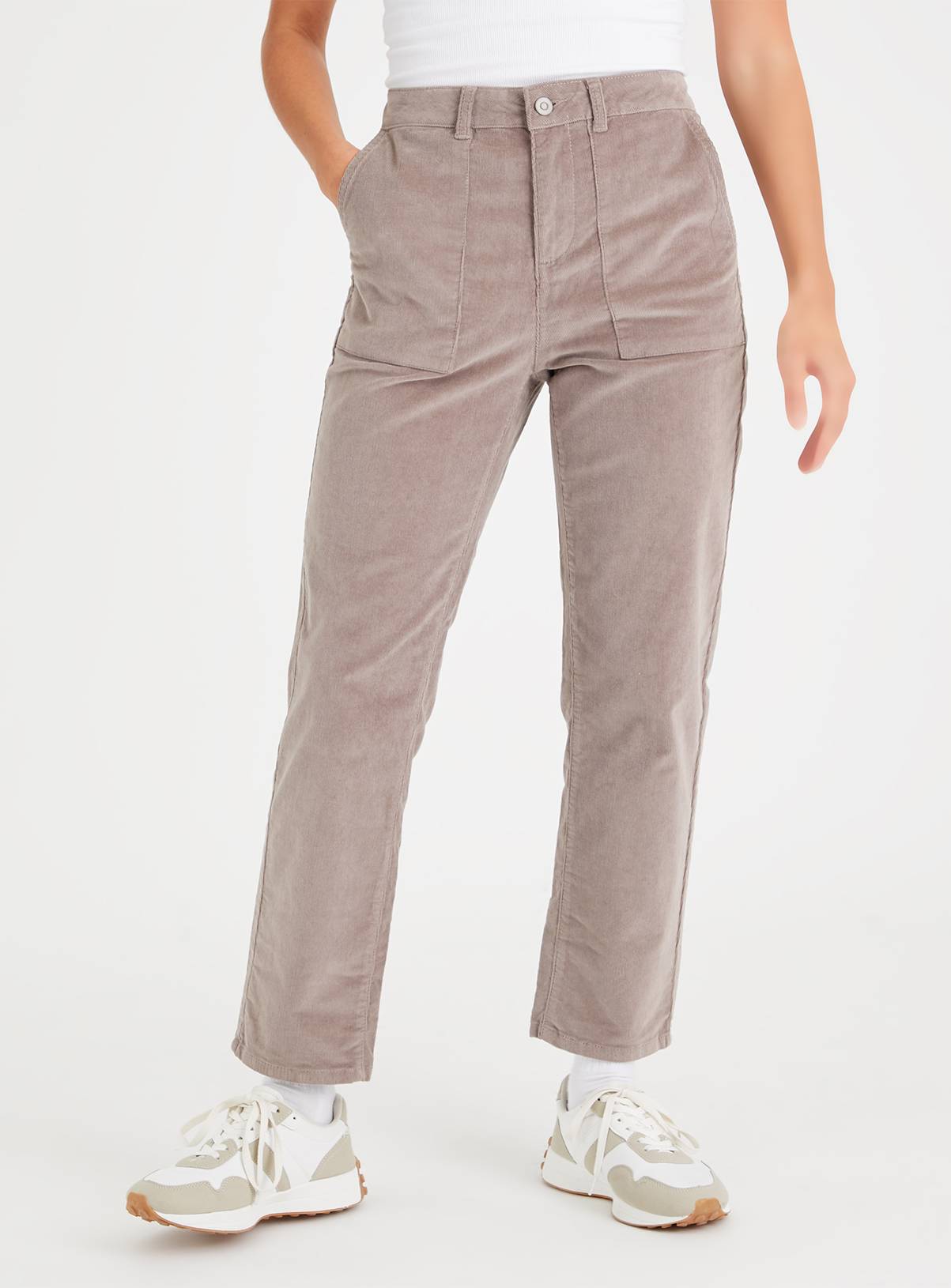 Taupe Tapered Leg Corduroy Cargo Trousers 10 - Image 1
