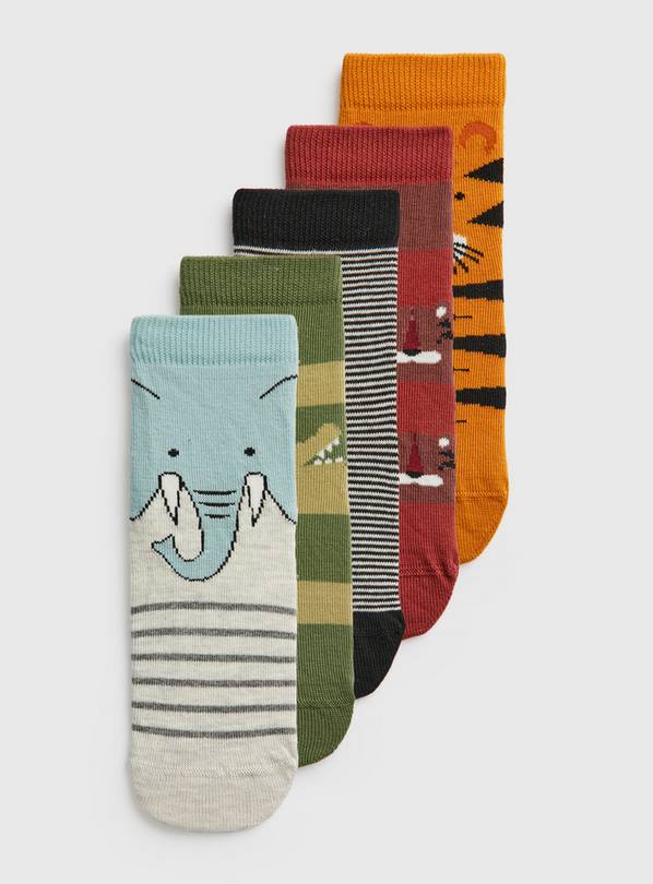 Safari Animal Ankle Socks 5 Pack 6-8.5
