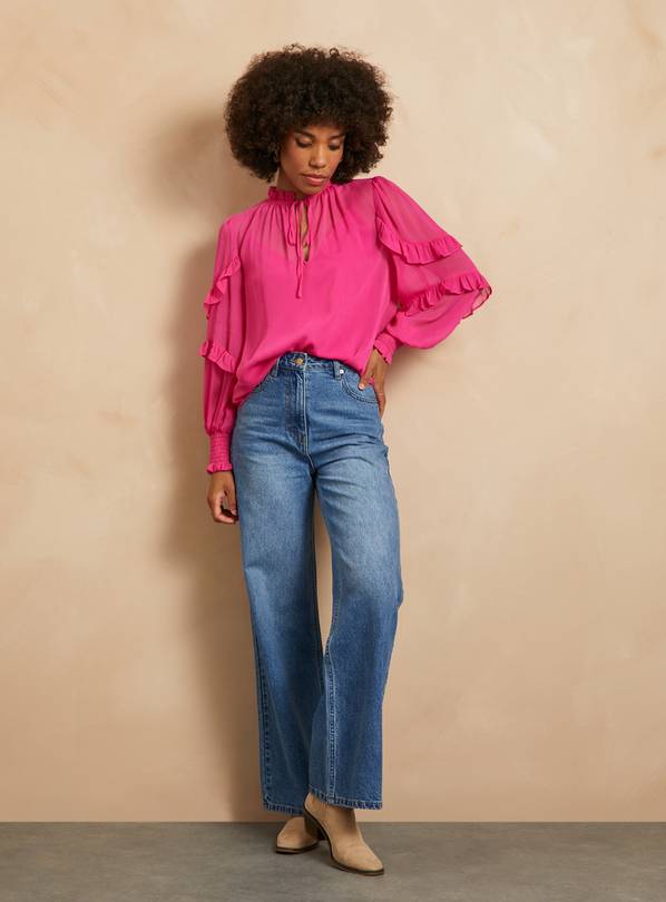EVERBELLE Pink Crinkle Chiffon Frill Blouse 6