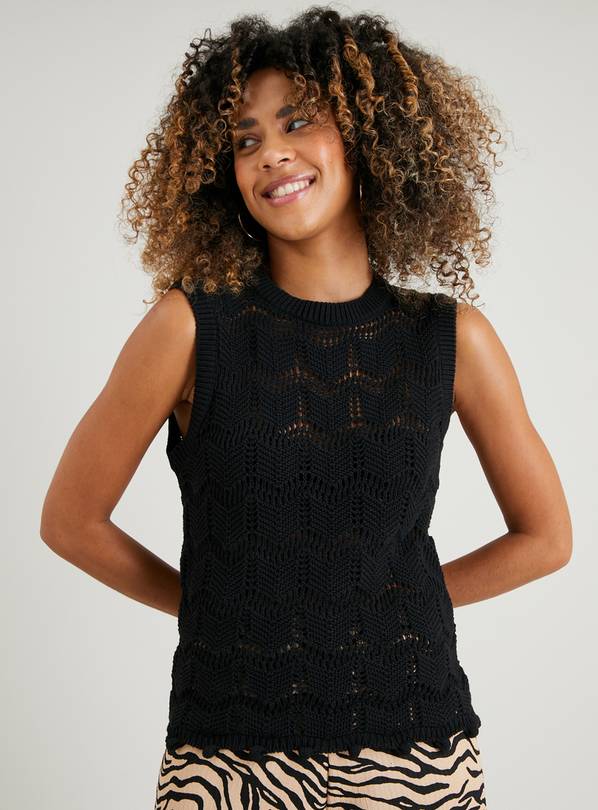 Buy Black Chevron Crochet Knit Vest Top 16 Camisoles and vests Argos