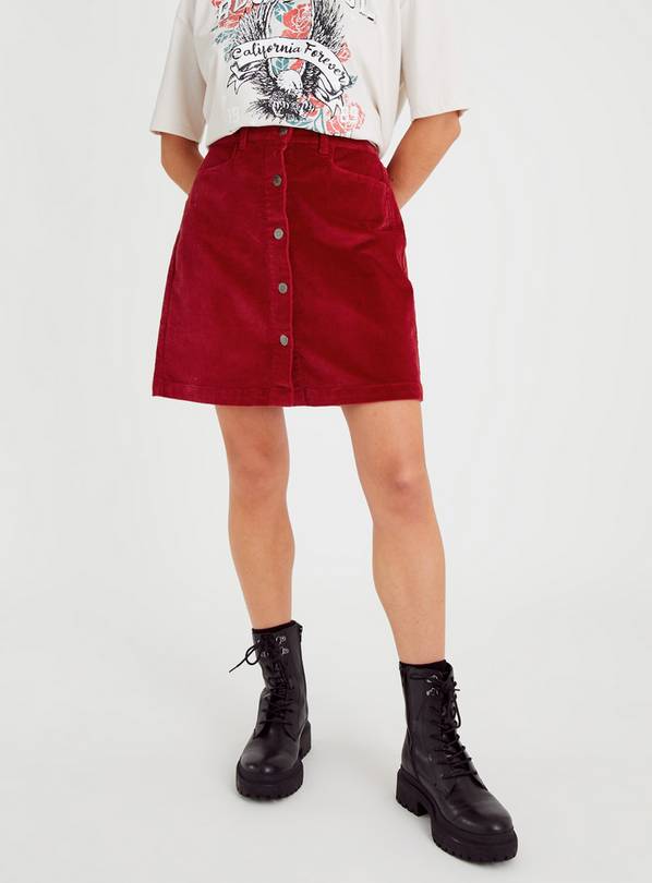 Red A-Line Corduroy Mini Skirt 14