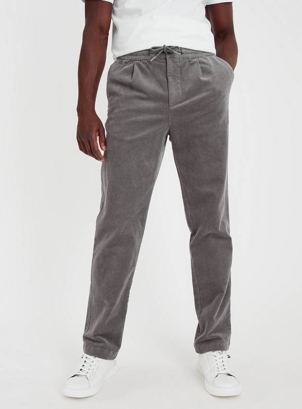 Grey Corduroy Pull On Straight Leg Trousers 38R