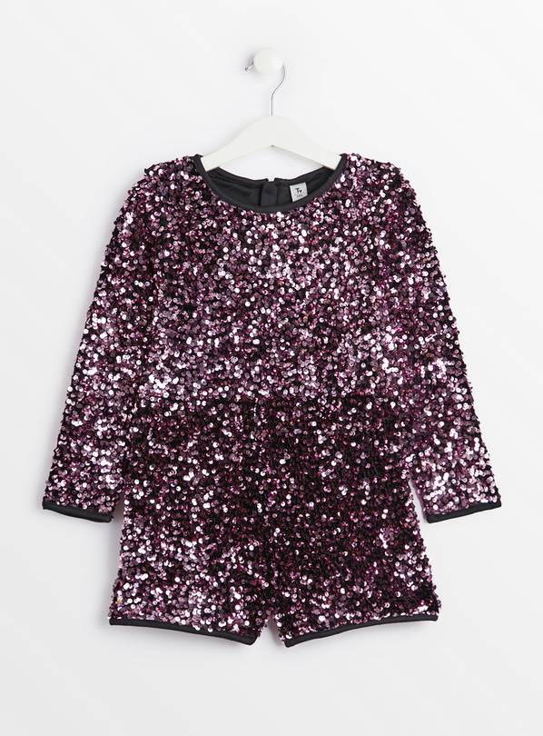 Pink Sequin Long Sleeve Playsuit 7 years