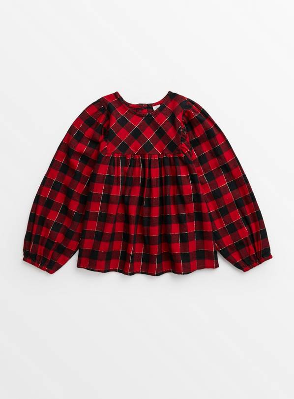 Red Check Woven Long Sleeve Top 11 years