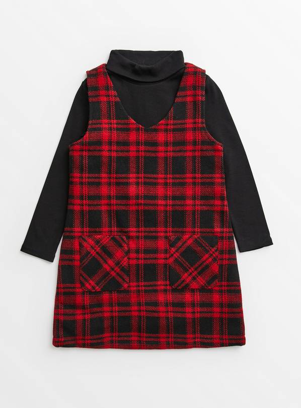 Red Check Pinafore Dress & Top Set 9 years