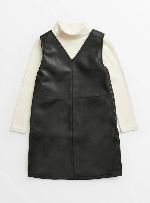 Black leather best sale pinafore dress