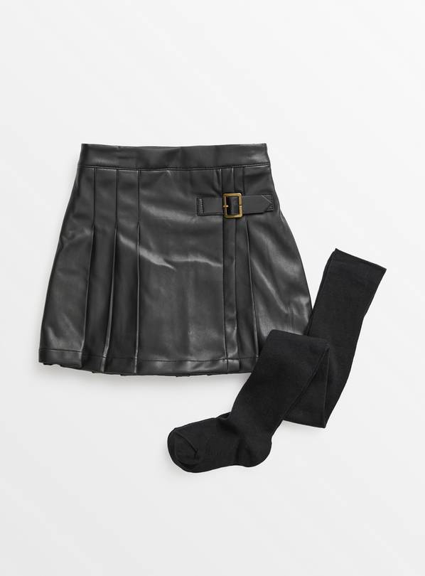 BR Monogram Black Textured Faux Leather Skirt