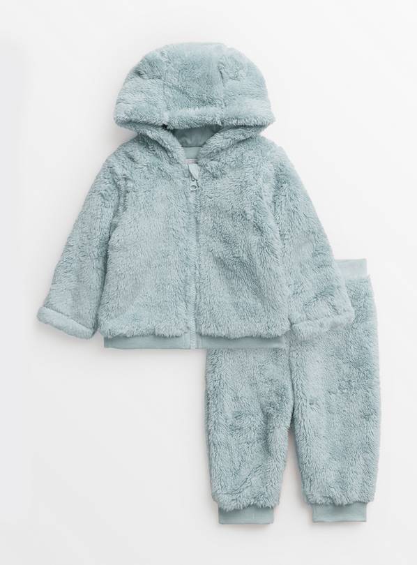 Blue Faux Fur Zip Through Jacket & Joggers 12-18 months
