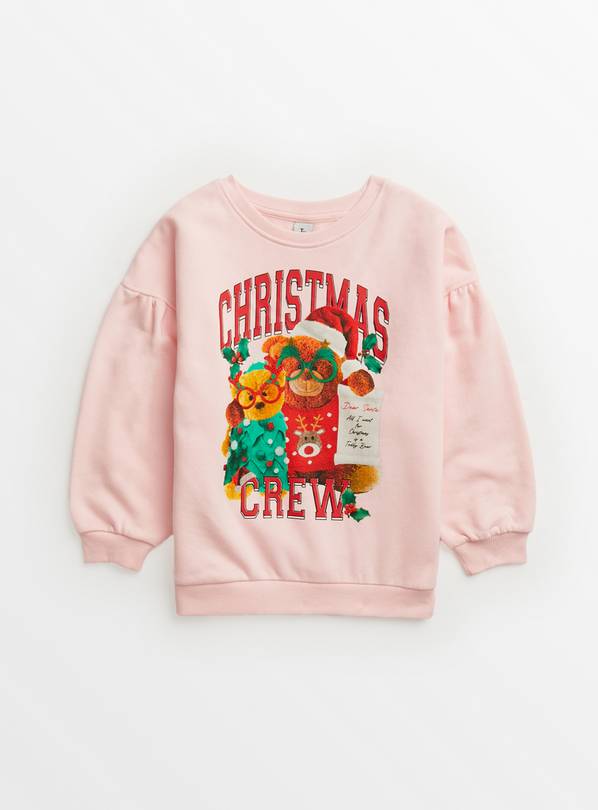 Pink Christmas Teddy Bear Slogan Sweatshirt 10 years