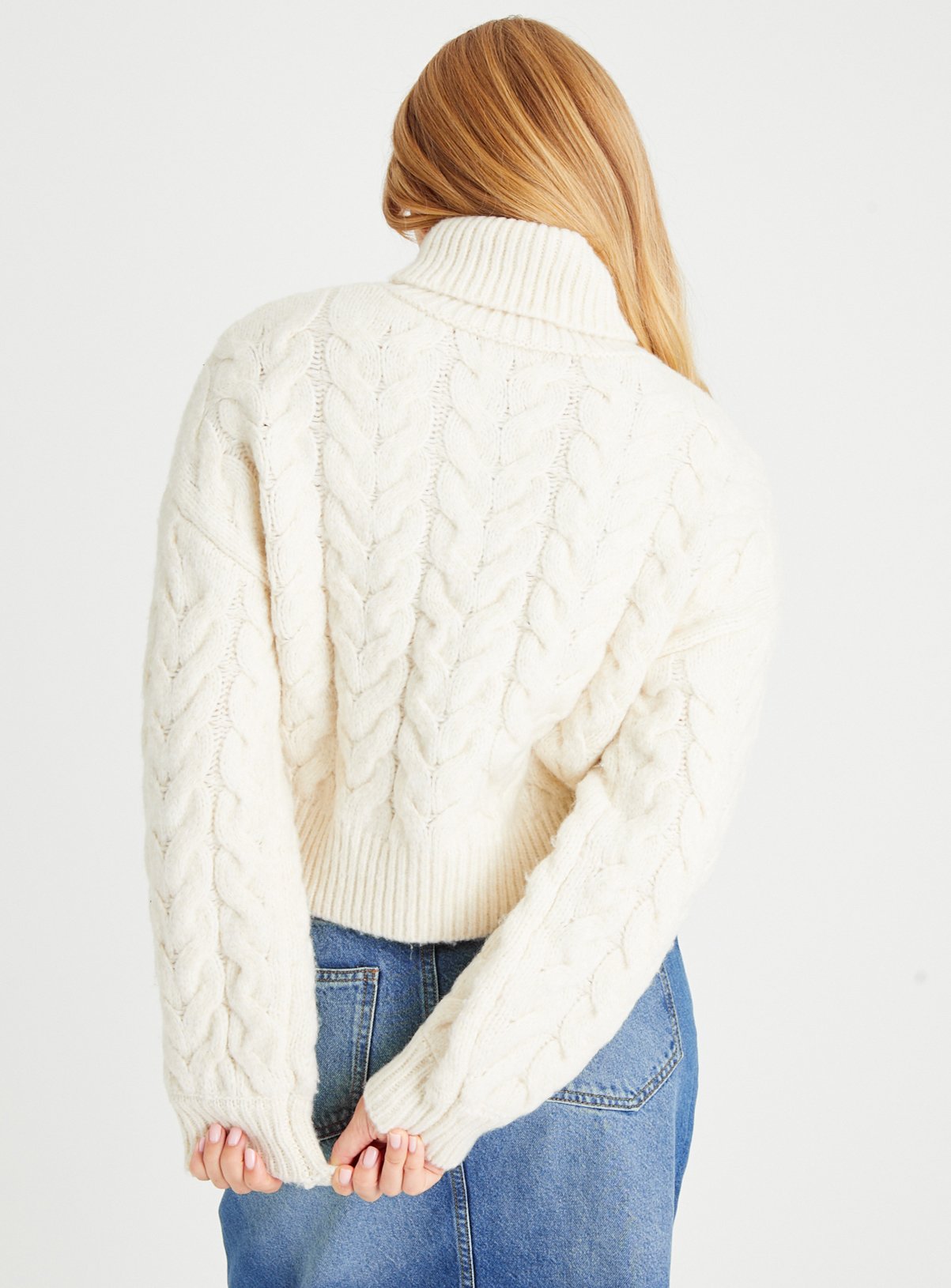 Cream Cropped Roll Neck Cable Knit Jumper 20 - Image 4 thumbnail