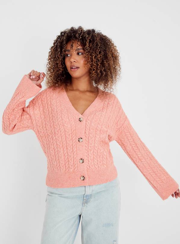 Buy Pink Cable Knit Cardigan With Wool 18, Cardigans