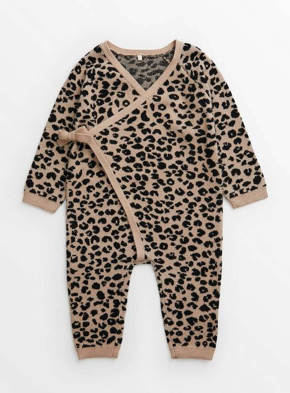 Leopard Knitted Wrap Over Romper  9-12 months