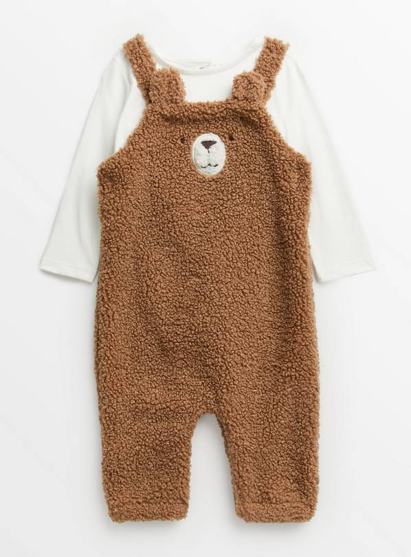 Brown Borg Bear Dungarees Up to 3 mths