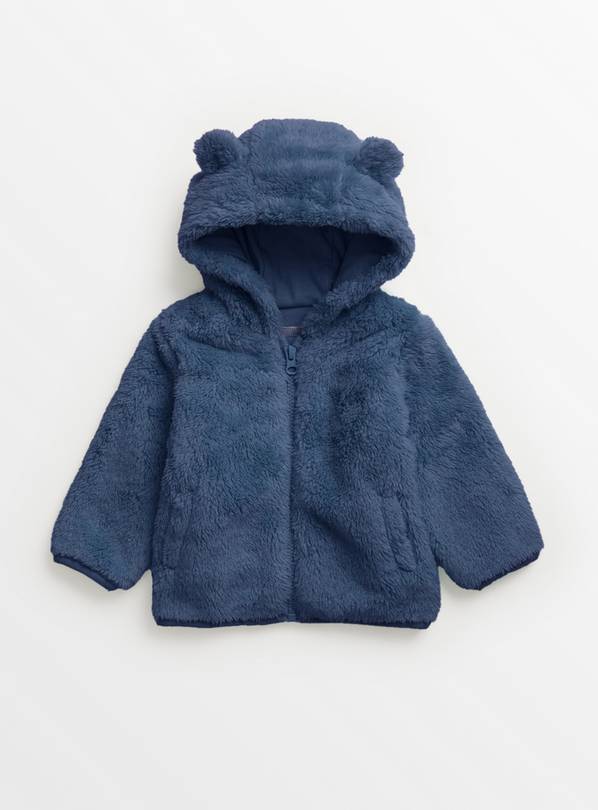 Navy Fluffy Bear Hoodie Up to 3 mths