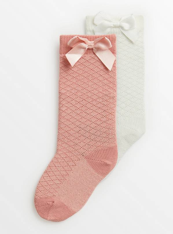Pink & White Knee High Socks 2 Pack 12-24 months