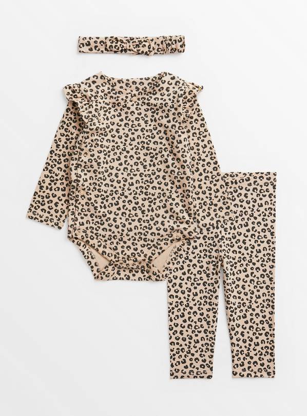 Leopard Print Bodysuit, Leggings & Headband Up to 3 mths