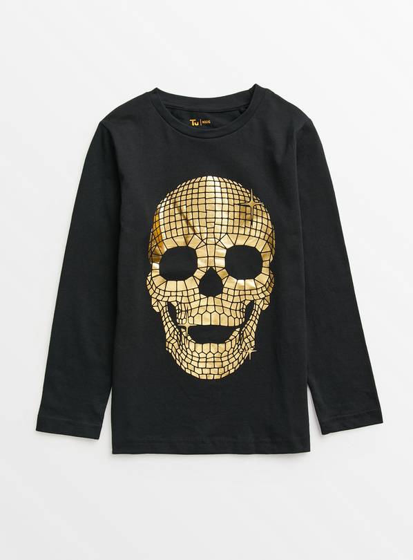 Black Skull Print Long Sleeve T-Shirt 13 years