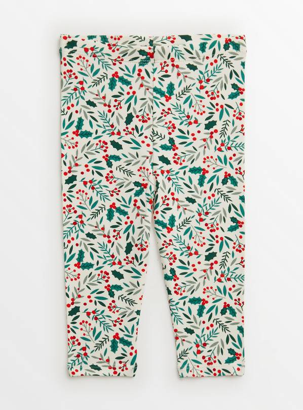 Christmas Cream Holly Print Leggings 18-24 months