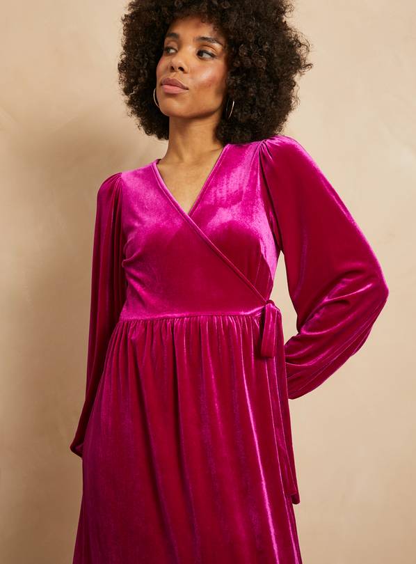 Pink velvet long outlet sleeve dress