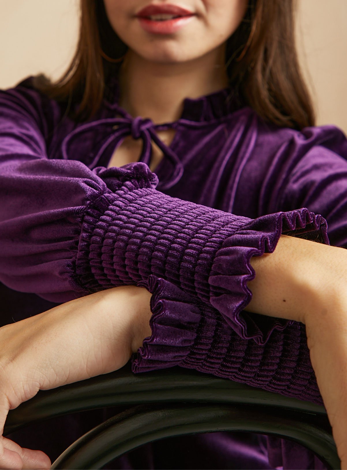 EVERBELLE Purple Velvet High Neck Dress 14 - Image 3 thumbnail