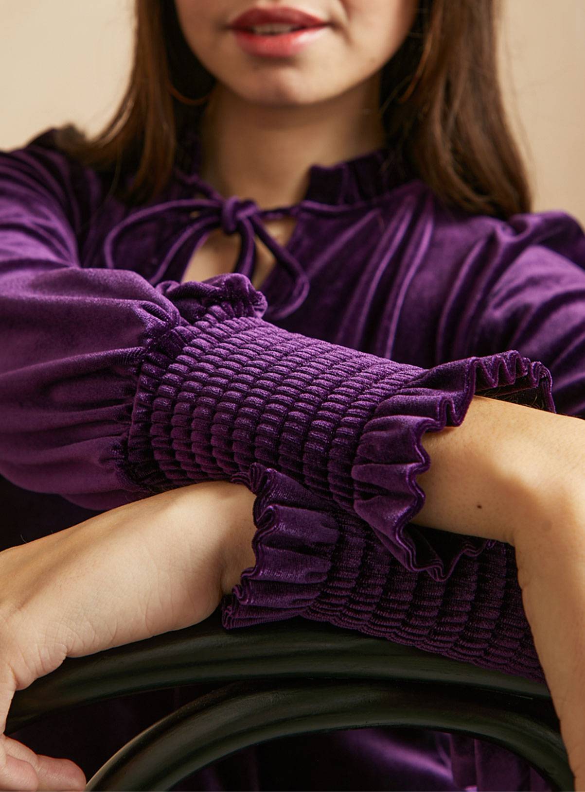 EVERBELLE Purple Velvet High Neck Dress 14 - Image 3