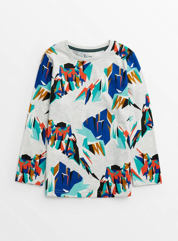 Grey Abstract Mountain Print Top 4 years