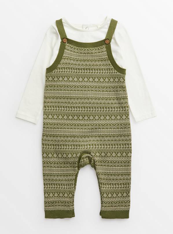 Khaki Fair Isle Knitted Dungarees & Bodysuit 12-18 months