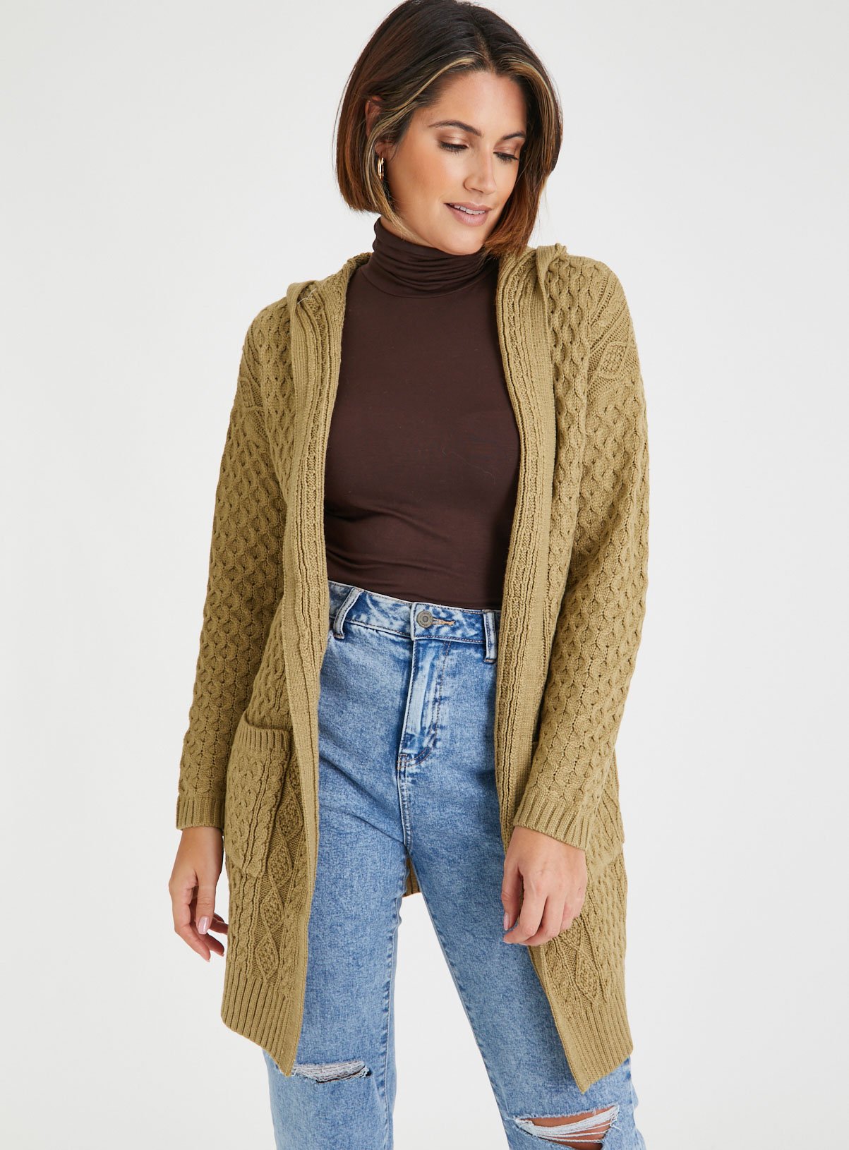 Tan Cable Hooded Cardigan 12 - Image 1 thumbnail