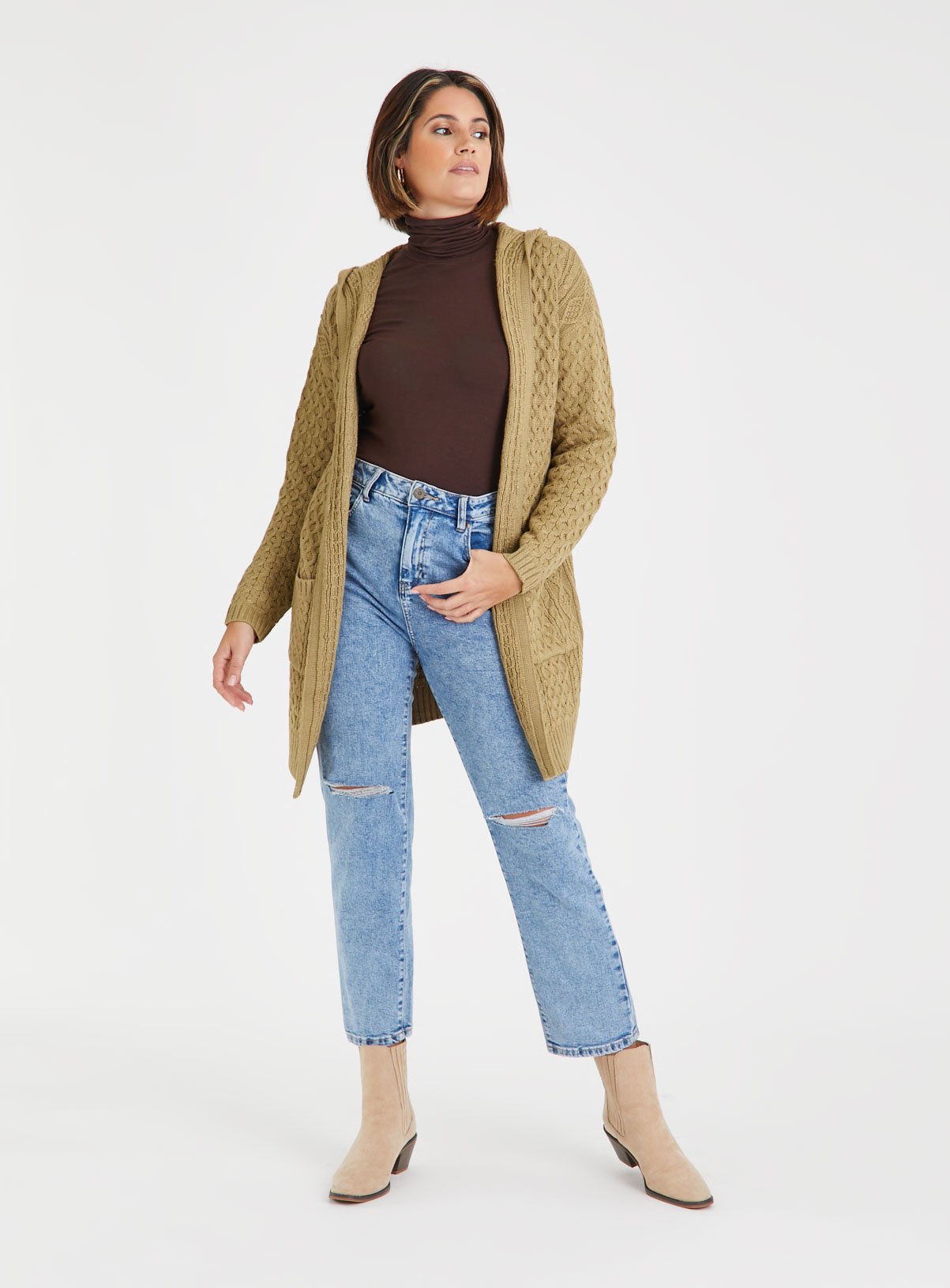 Tan Cable Hooded Cardigan 12 - Image 2 thumbnail