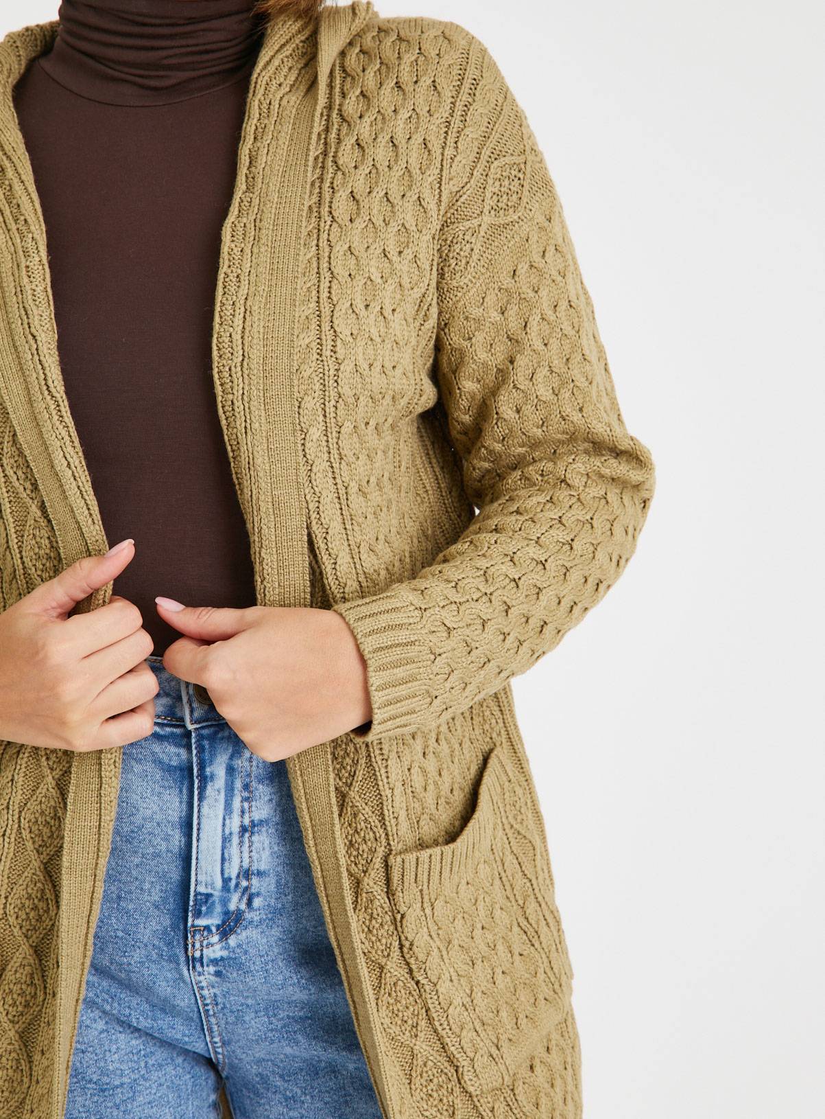 Tan Cable Hooded Cardigan 12 - Image 3